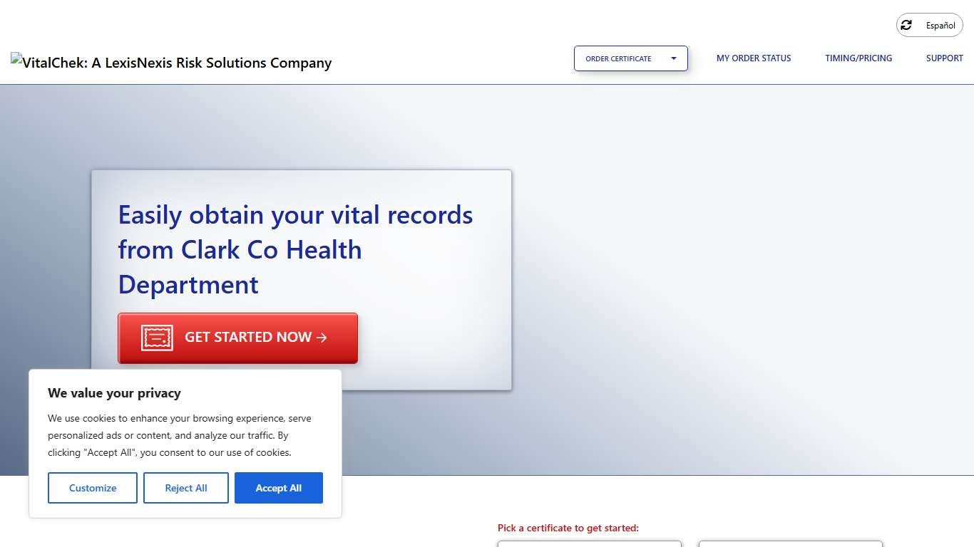 Clark Co Health Department (WA) Order Certificates - VitalChek